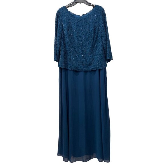 New Alex Evenings Women's Plus Size 16W Stretch Lace Bodice Mock One Piece Gown - Picture 2 of 11